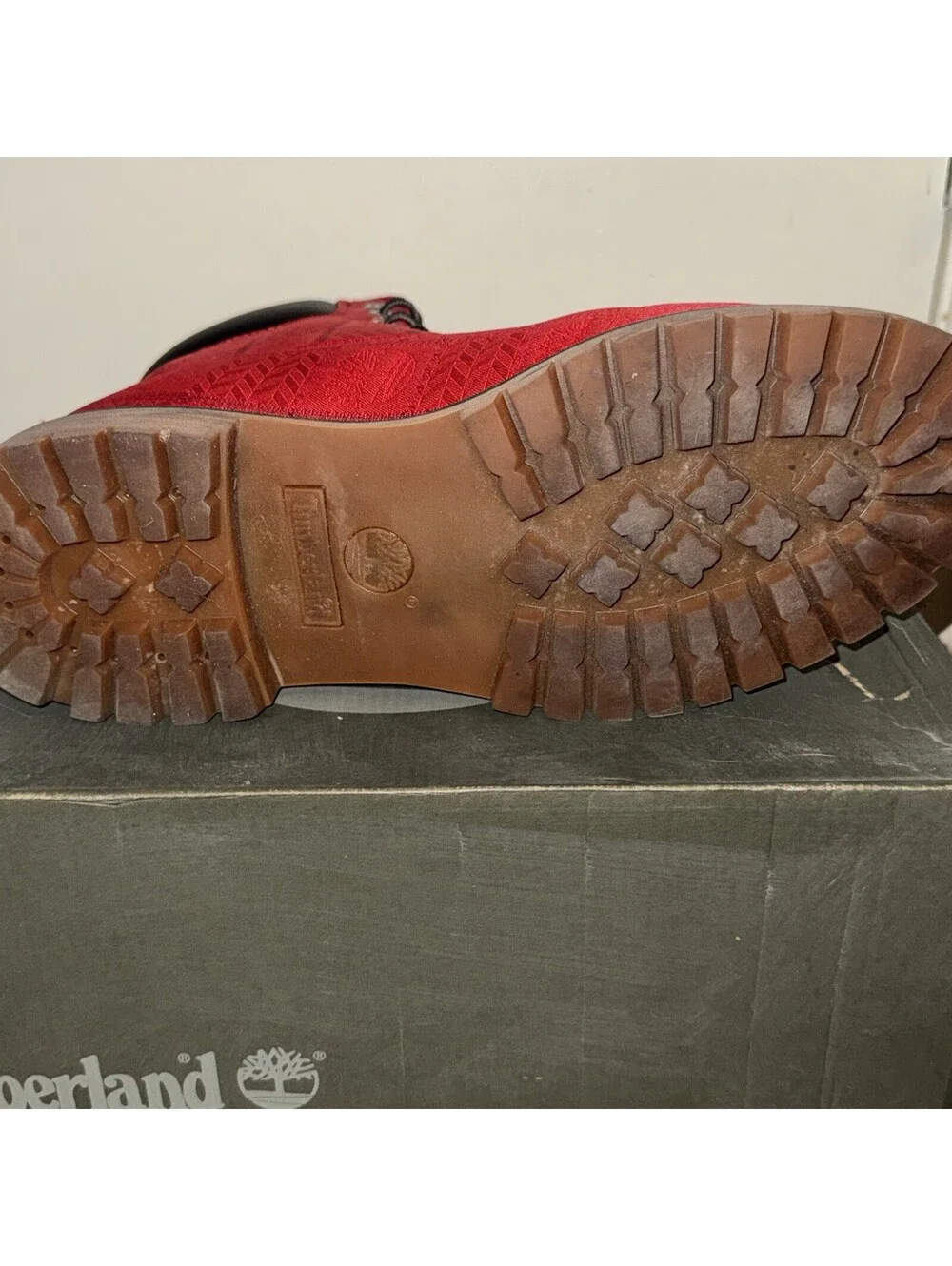Timberland Red Embossed Patch Fabric Logo Waterproof Boots Size 12/ EU 46